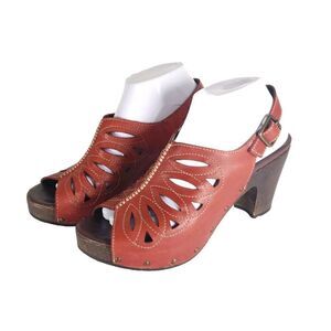 Dansko Women's Rowena US9-9,5 EU40 Red Leather Cutout Studded Slingback Sandals